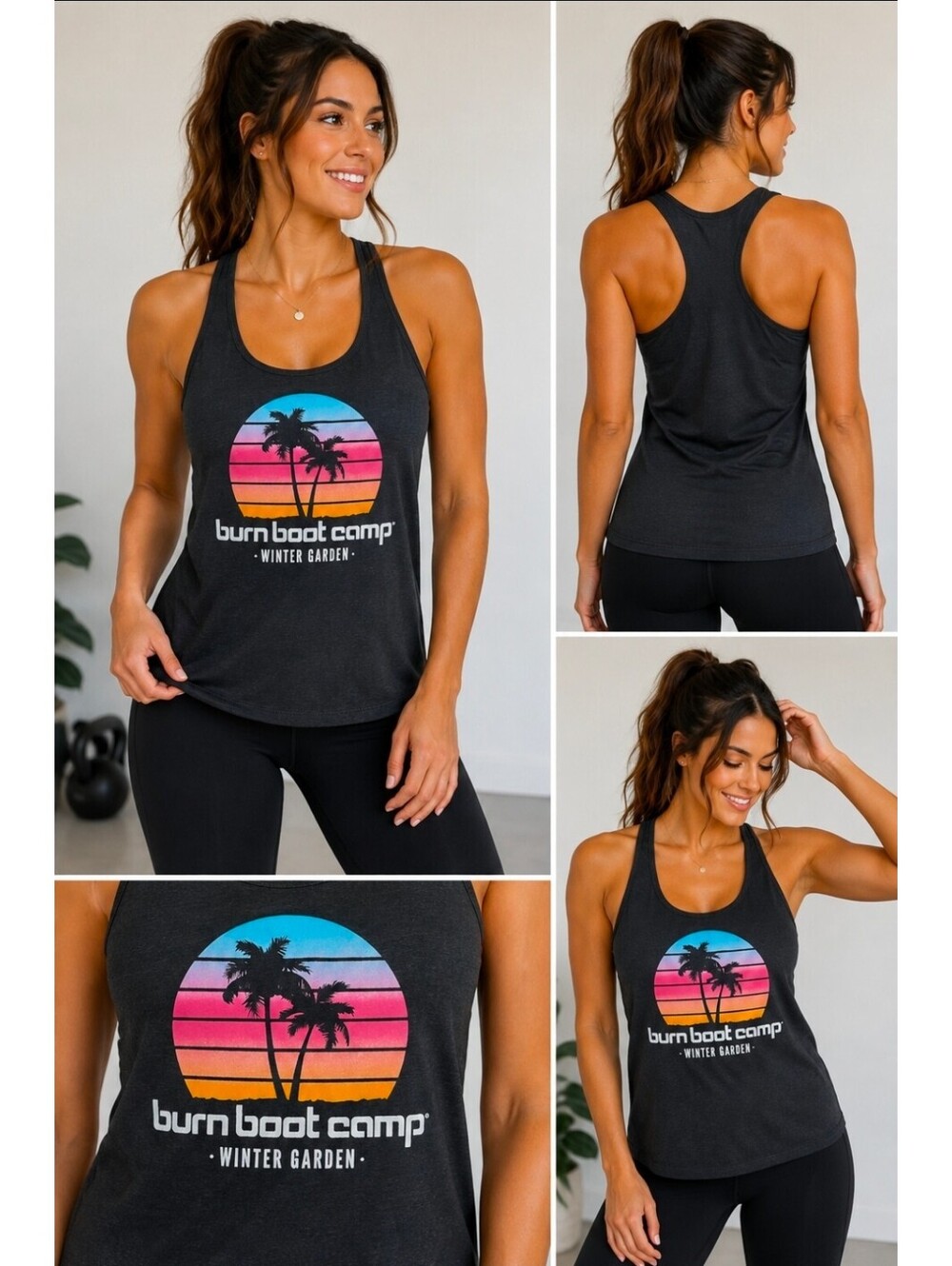 Burn Boot Camp Winter Garden Women's Racerback Tank Top Palm Sunset Graphic